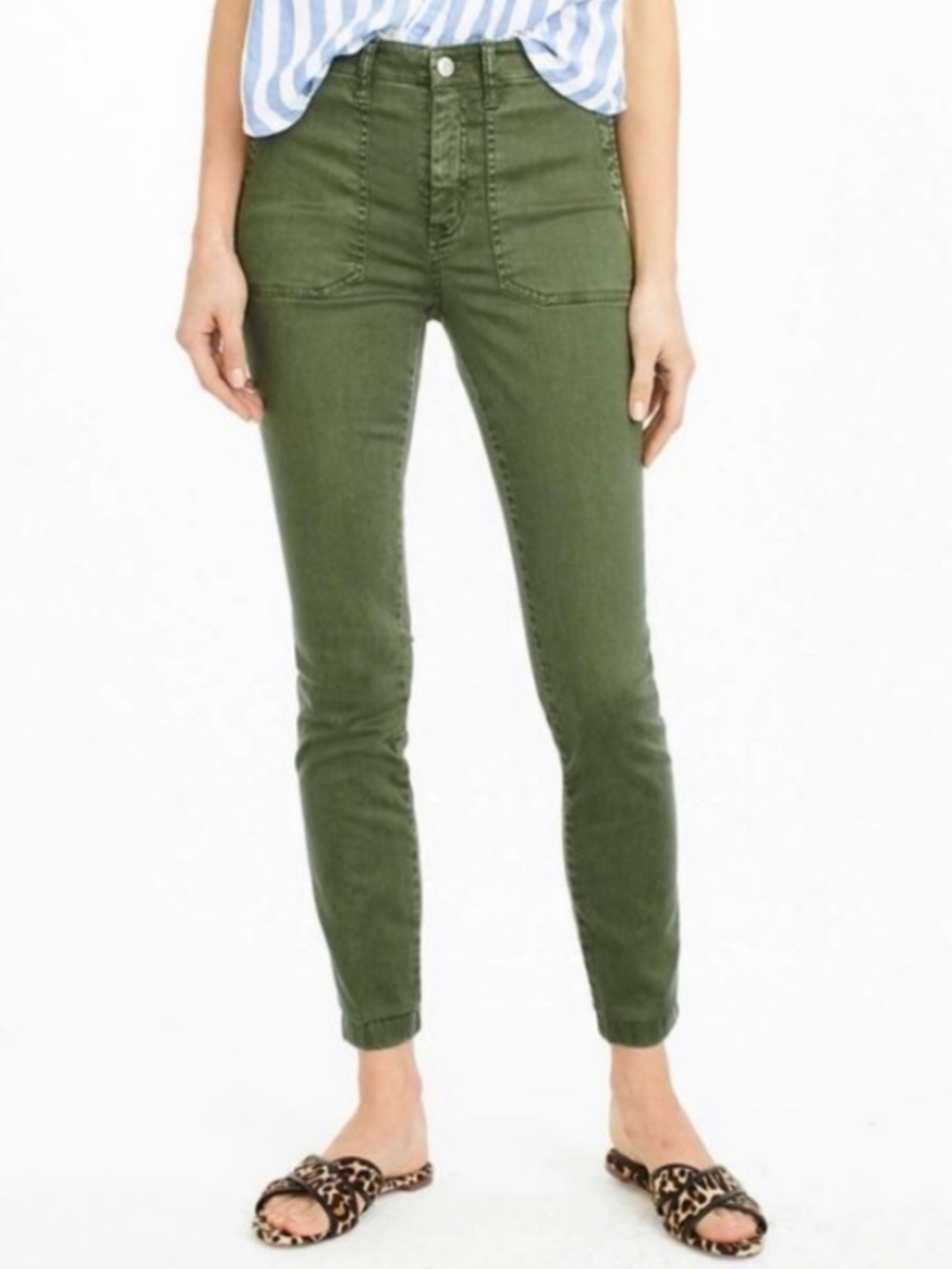 NWT J. Crew Olive Green Skinny Utility 9" Cargo Toothpick Pants Size 28